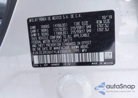 2020 Honda Hr-V Awd Ex-L z USA, uszkodzony, nr VIN 3CZRU6H74LM700809